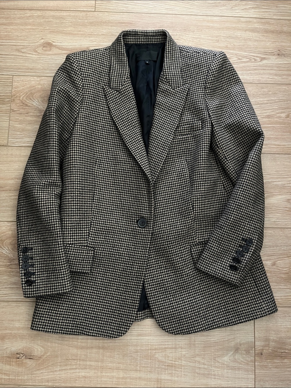 Nili Lotan black tab houndstooth single breasted blazer